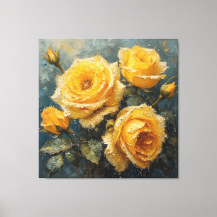 Lienzo Rosas amarillas vibrantes con pintura al óleo de r