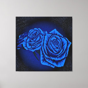 Lienzo Rosas Azules sobre Fondo Oscuro