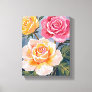 Lienzo Rosas de Primavera   Pintura de Acuarela Floral Fl