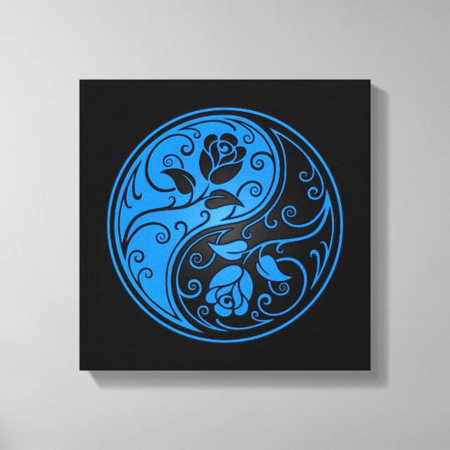 Lienzo Rosas de Yin Yang azul y negro (Anverso)