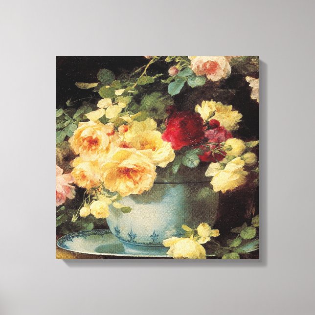 Lienzo Rosas en un bol azul (Anverso)