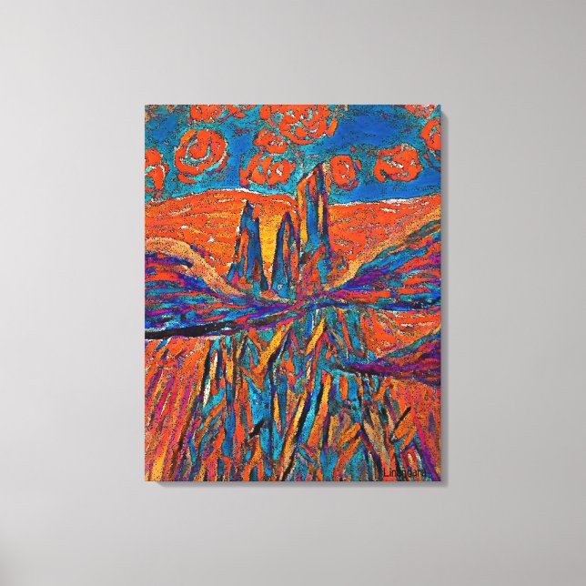 Lienzo Rosas naranjas en el cielo por encima de las monta (Anverso)