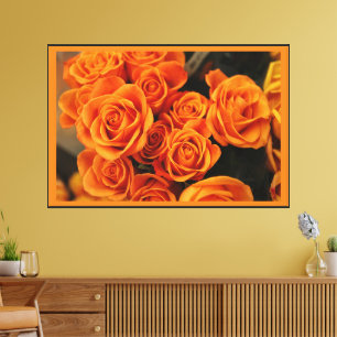 Lienzo Rosas naranjas rojas imagen impresa Premium Negro