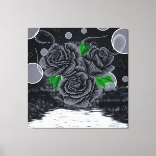 Lienzo Rosas Negras Bajo el Cielo Nocturno