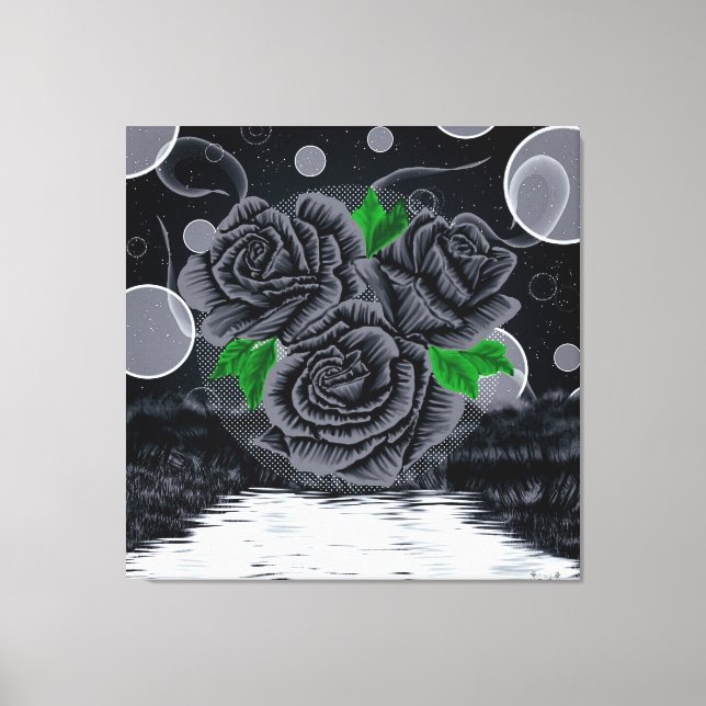 Lienzo Rosas Negras Bajo el Cielo Nocturno (Anverso)