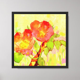 Lienzo Rosas Pink Silvestres con Hojas y Rama
