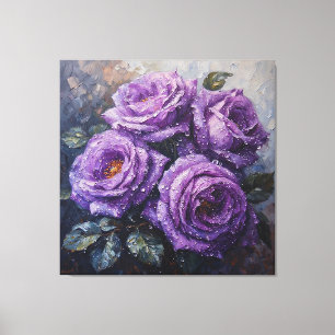 Lienzo Rosas púrpuras vibrantes con óleo de pintura de ro