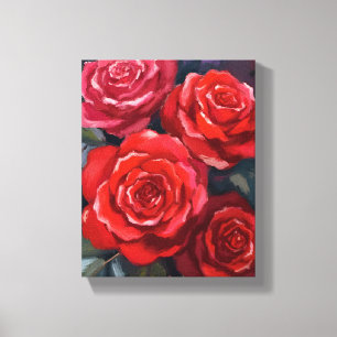 Lienzo Rosas Rojas Flores Pintadas con Acuarela