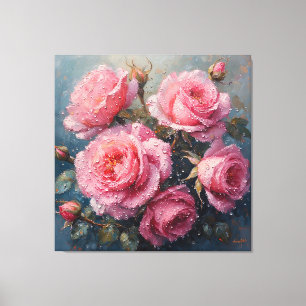 Lienzo Rosas rosadas vibrantes con pintura al óleo de roc