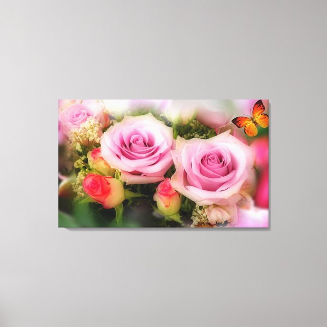 Lienzo Rosas rosas y mariposa (Anverso)