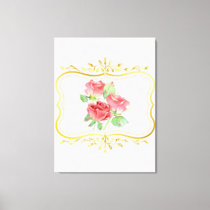 Lienzo rosas vintage con diseño floral de marco dorado