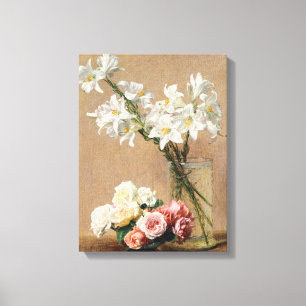 Lienzo Rosas y Lirios por Henri Fantin–Latour