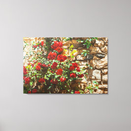 Lienzo Roses rojos contra un muro de piedra