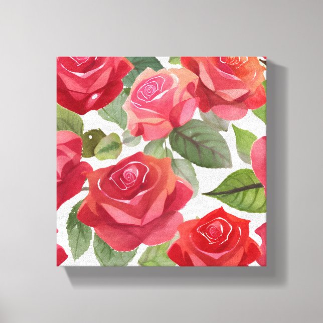 Lienzo Roses rojos | Rosa floral elegante acuarela (Anverso)