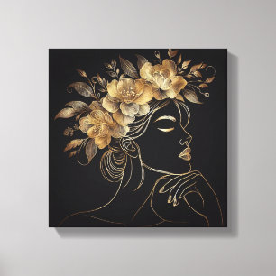 Lienzo Rostro Femenino de Lujo con Corona Floral Dorada