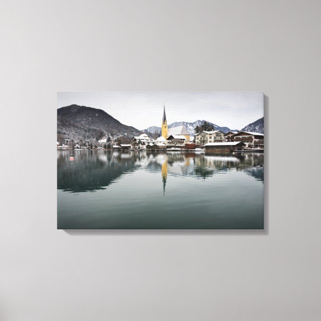 Lienzo Rottach-Egern en Tegernsee, Baviera en invierno (Anverso)