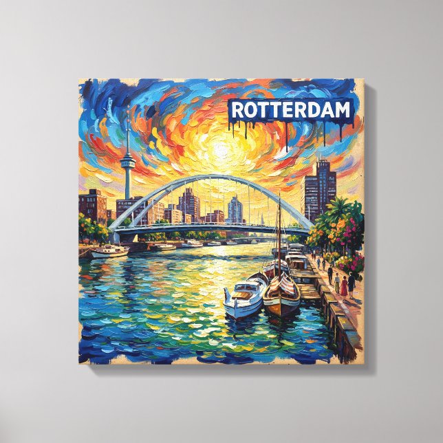 Lienzo Rotterdam Skyline Harbor Glow Canvas Art (Anverso)