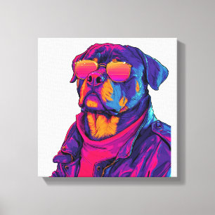 Lienzo Rottweiler Retro � Perro con Vibra Neón de los 80