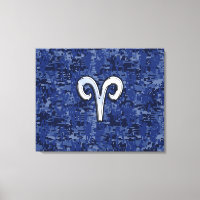 Rótulo Aries Zodiac en camo digital azul de la mar