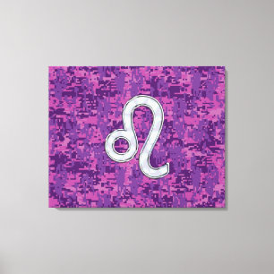 Lienzo Rótulo Leo Zodiac en camuflaje digital de Fuchsia