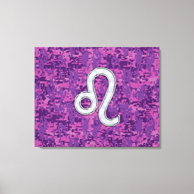 Lienzo Rótulo Leo Zodiac en camuflaje digital de Fuchsia (Anverso)