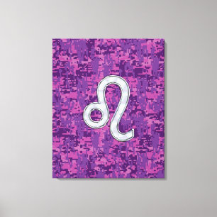 Lienzo Rótulo Leo Zodiac en camuflaje digital de Fuchsia