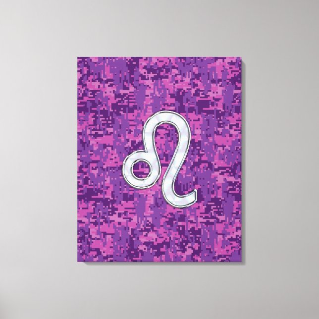 Lienzo Rótulo Leo Zodiac en camuflaje digital de Fuchsia (Anverso)