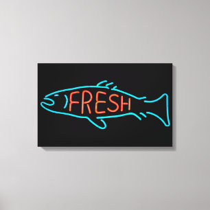 Lienzo Rótulo Neon de pescado fresco