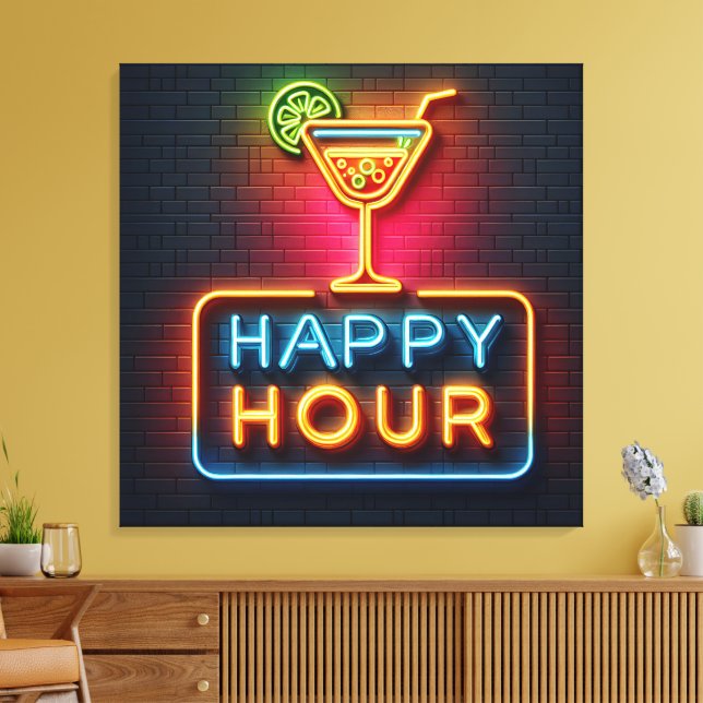 Lienzo Rótulo Neon Happy Hour (Insitu (Sala de estar))