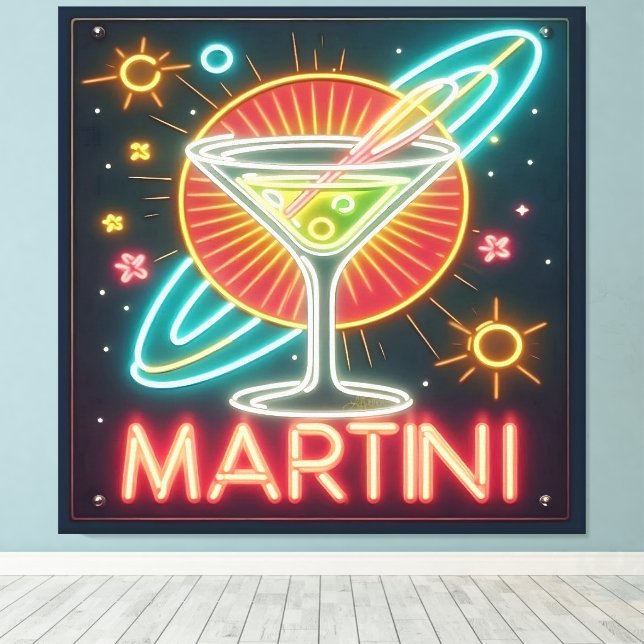Lienzo Rótulo Neon Martini de Mid Century (Insitu (piso de madera))