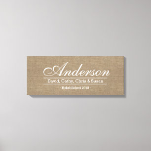 Lienzo Rótulo Rústico Burlap Familia