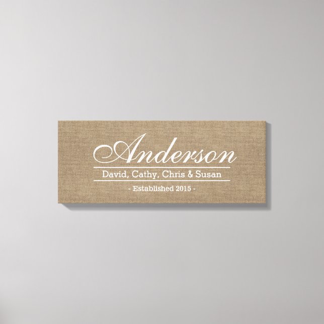 Lienzo Rótulo Rústico Burlap Familia (Anverso)