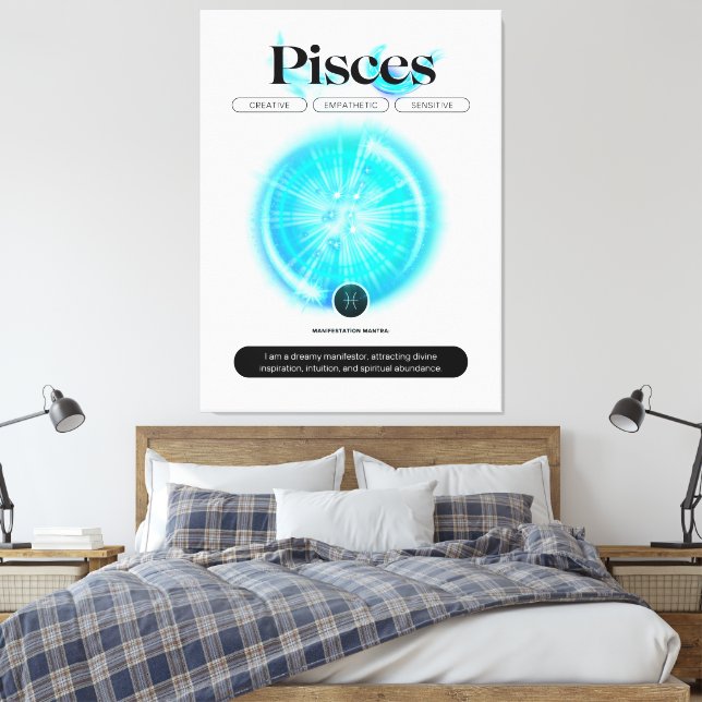 Lienzo Rótulo Zodiaco moderno pisces Cita Elemento Agua (Insitu(Dormitorio))