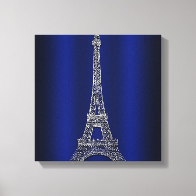 Lienzo Royal Blue & Silver Torre Eiffel Torre Paris Glam  (Anverso)