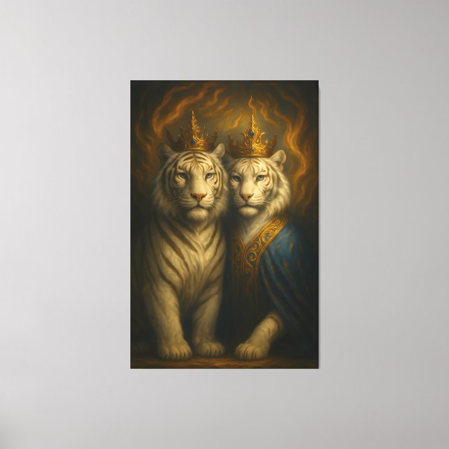 Lienzo Royal White Tiger Couple – Flaming Crown Edition | (Anverso)