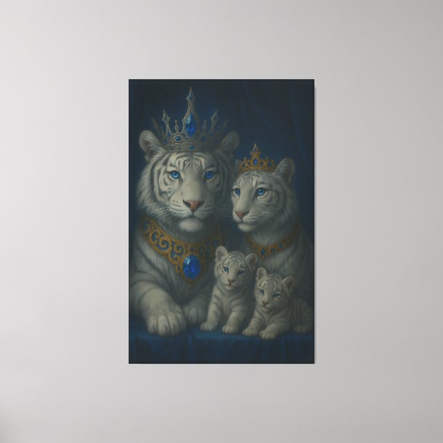 Lienzo Royal White Tiger Family · Blue Sapphire Crown Can (Anverso)
