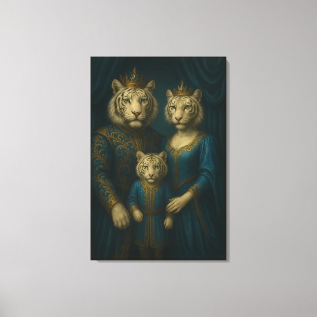 Lienzo Royal White Tiger Family Portrait – Majestic Blue  (Anverso)