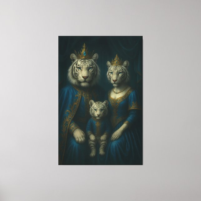 Lienzo Royal White Tiger Family Portrait – Majestic Blue- (Anverso)