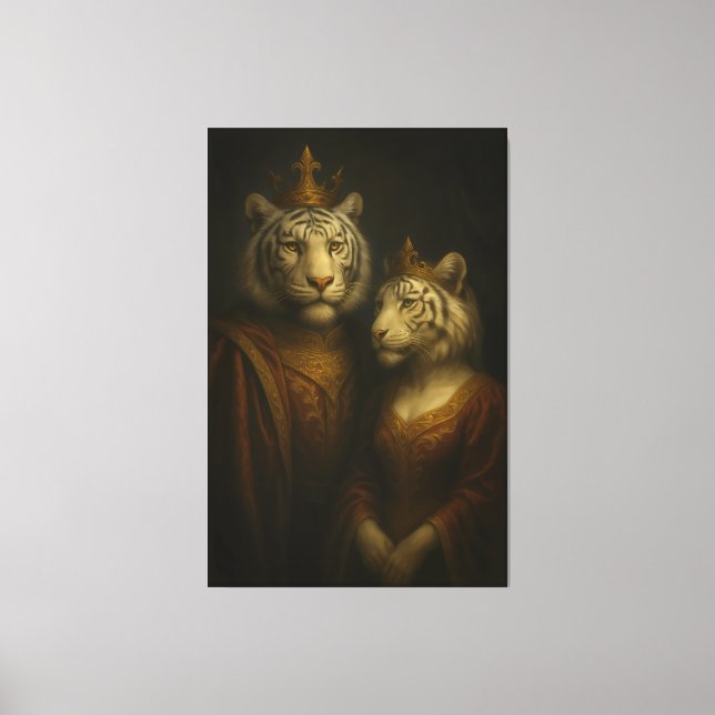 Lienzo Royal White Tiger King & Queen – Golden Regal Port (Anverso)