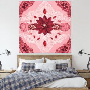 Lienzo Rubi Rojo y Encaje Blanco Mandala Floral