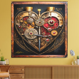 Lienzo Rubíes Steampunk Y Engranajes Corazón Oscuro 