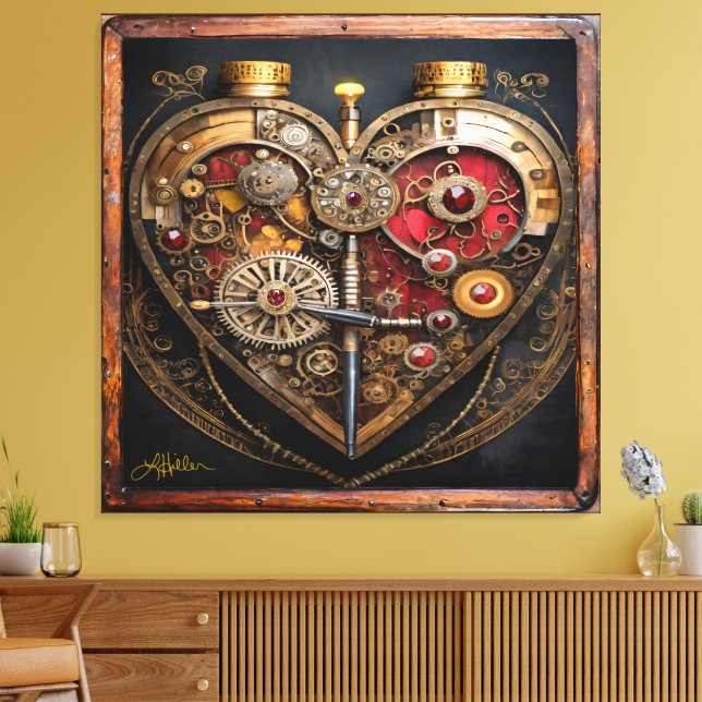 Lienzo Rubíes Steampunk Y Engranajes Corazón Oscuro  (Insitu (Sala de estar))