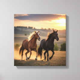 Lienzo Running Free at Sunset – Wild Horse Duo Wall Art