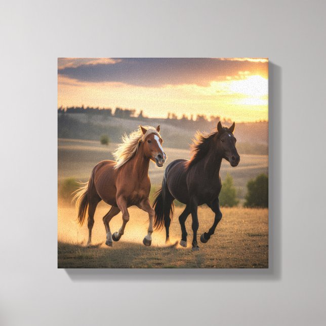 Lienzo Running Free at Sunset – Wild Horse Duo Wall Art (Anverso)