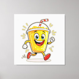 Lienzo **Running Juice Cup Cartoon – Fun Street Drink Cha