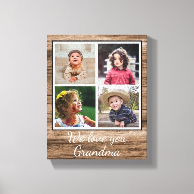 Lienzo Rustic Brown Wood 4 Collage de fotos Abuela (Anverso)
