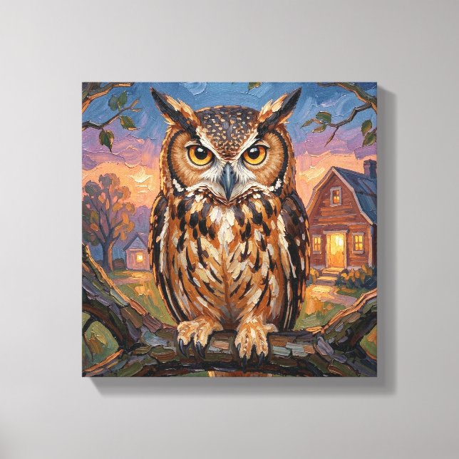 Lienzo Rustic Impasto Great Horned Owl  (Anverso)