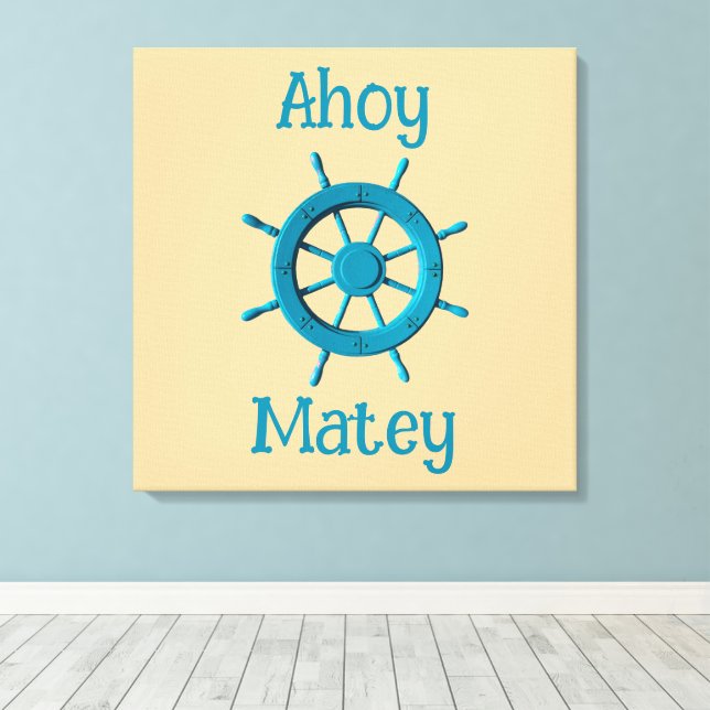 Lienzo Rustic Weathered Boat Steering Wheel Photo Image (Insitu (piso de madera))