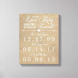 Lienzo Rústica Burlap Story Boda Date Canvas