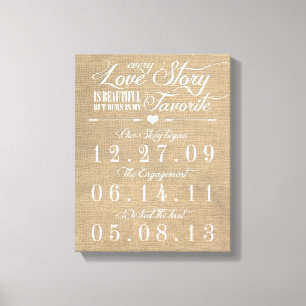 Lienzo Rústica Burlap Story Boda Date Canvas